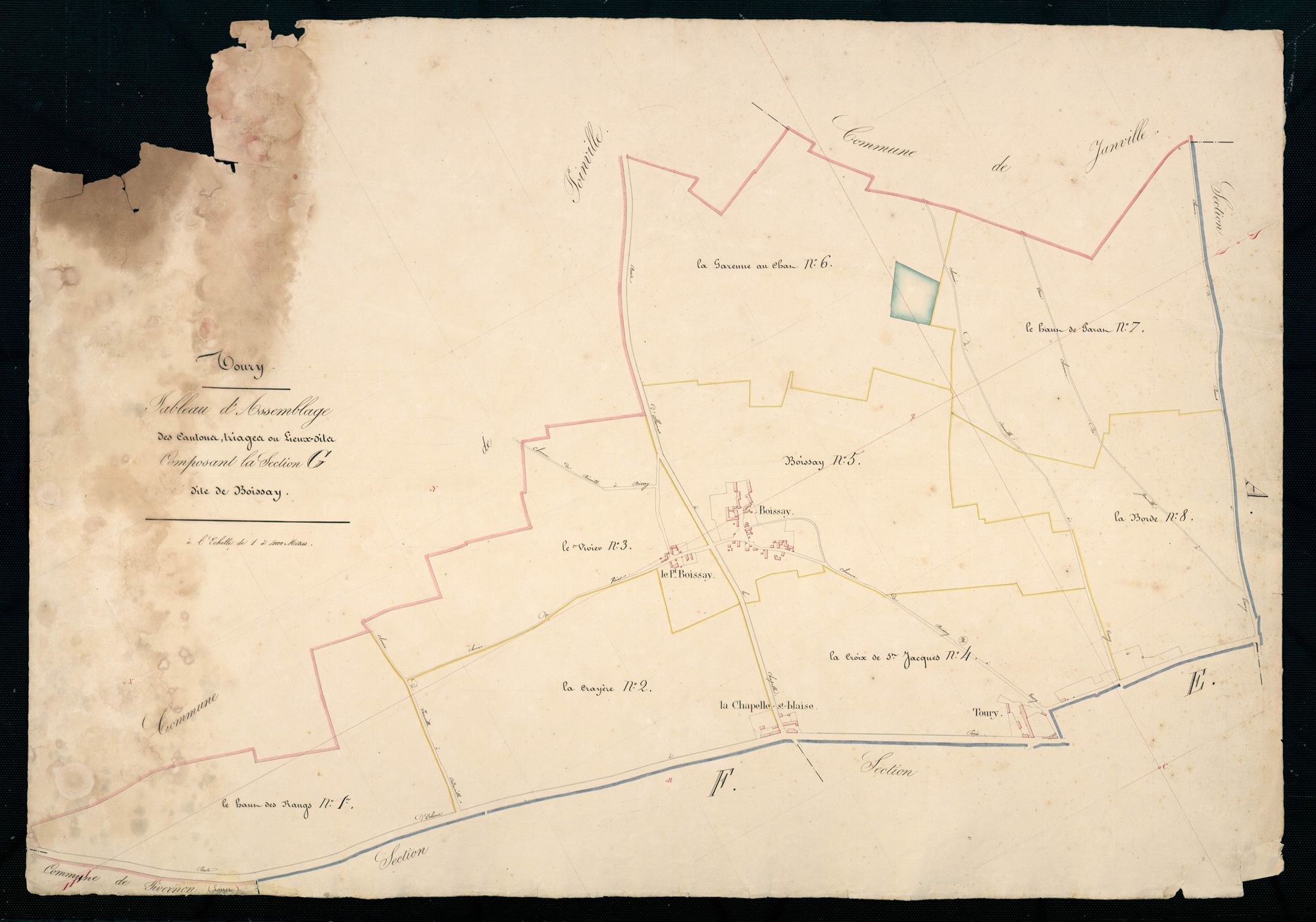 Tableau d'assemblage des cantons, triages ou lieux-dits, composant la section G, Boissay..