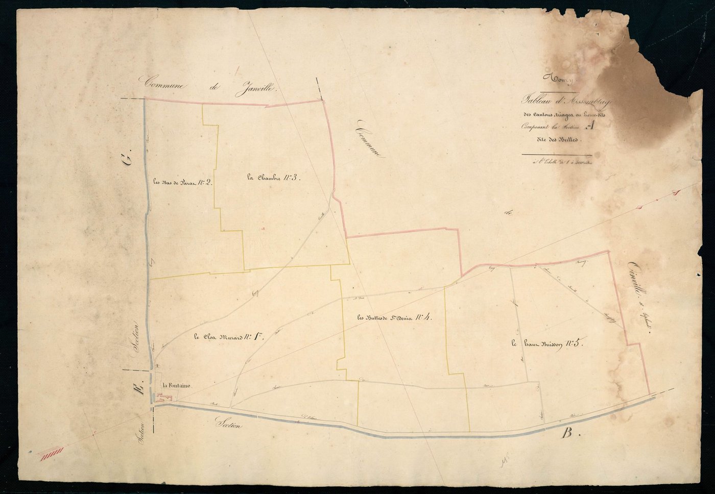 Tableau d'assemblage des cantons, triages ou lieux-dits, composant la section A, les Buttes.