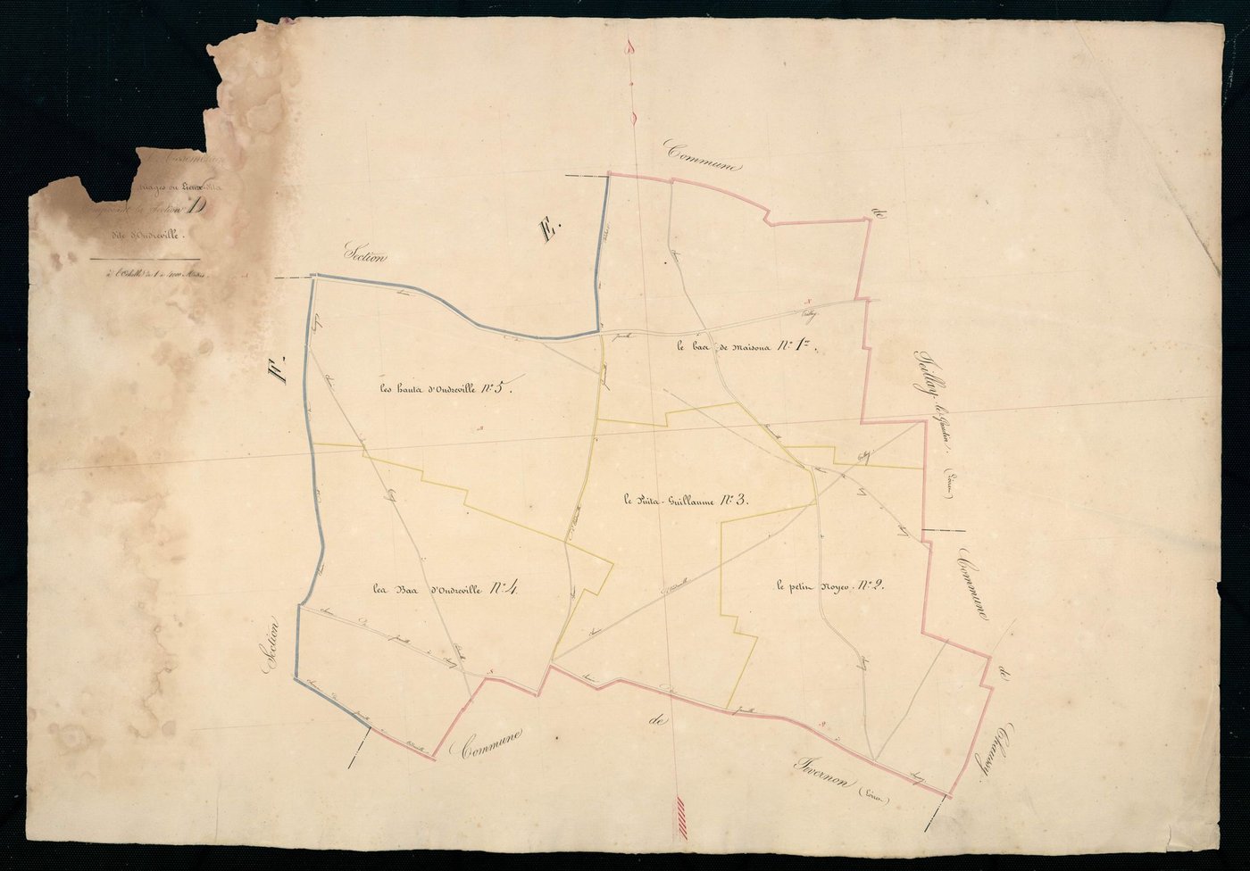 Tableau d'assemblage des cantons, triages ou lieux-dits, composant la section D, Oudreville..