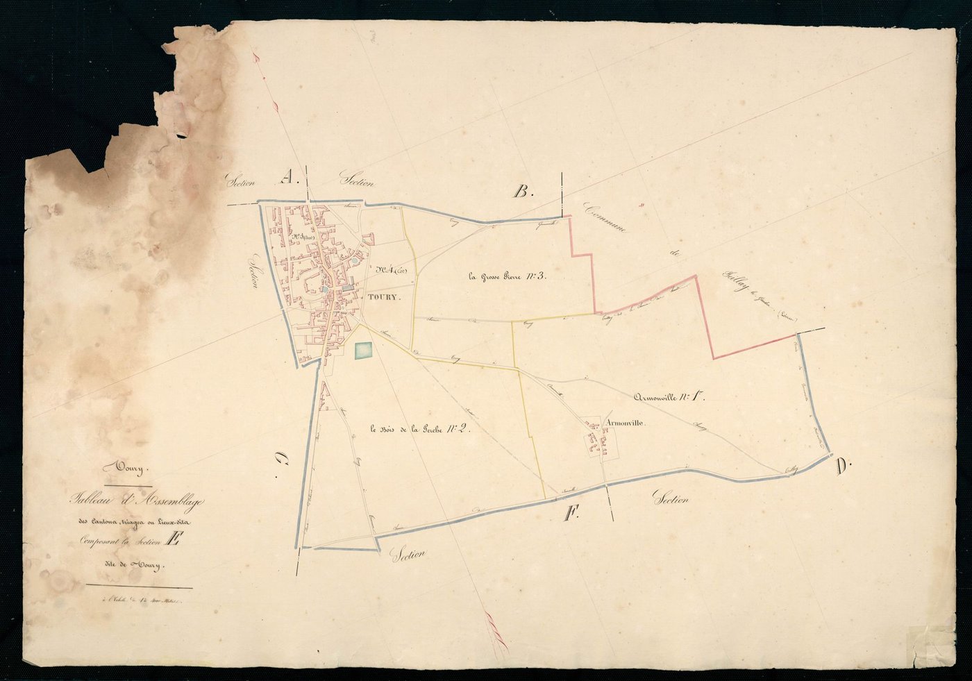 Tableau d'assemblage des cantons, triages ou lieux-dits, composant la section E, Toury.