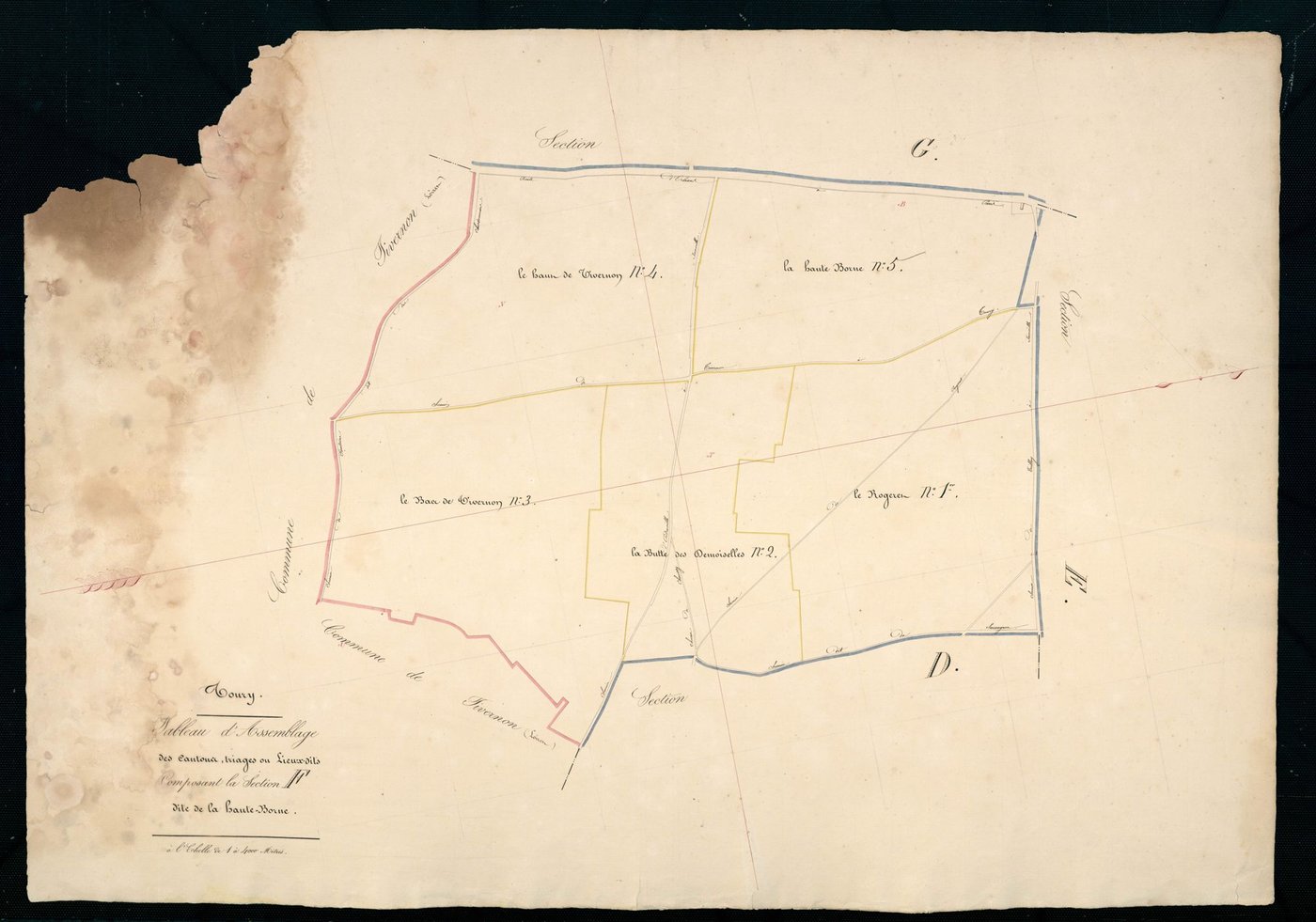 Tableau d'assemblage des cantons, triages ou lieux-dits, composant la section F, la Haute-Borne.