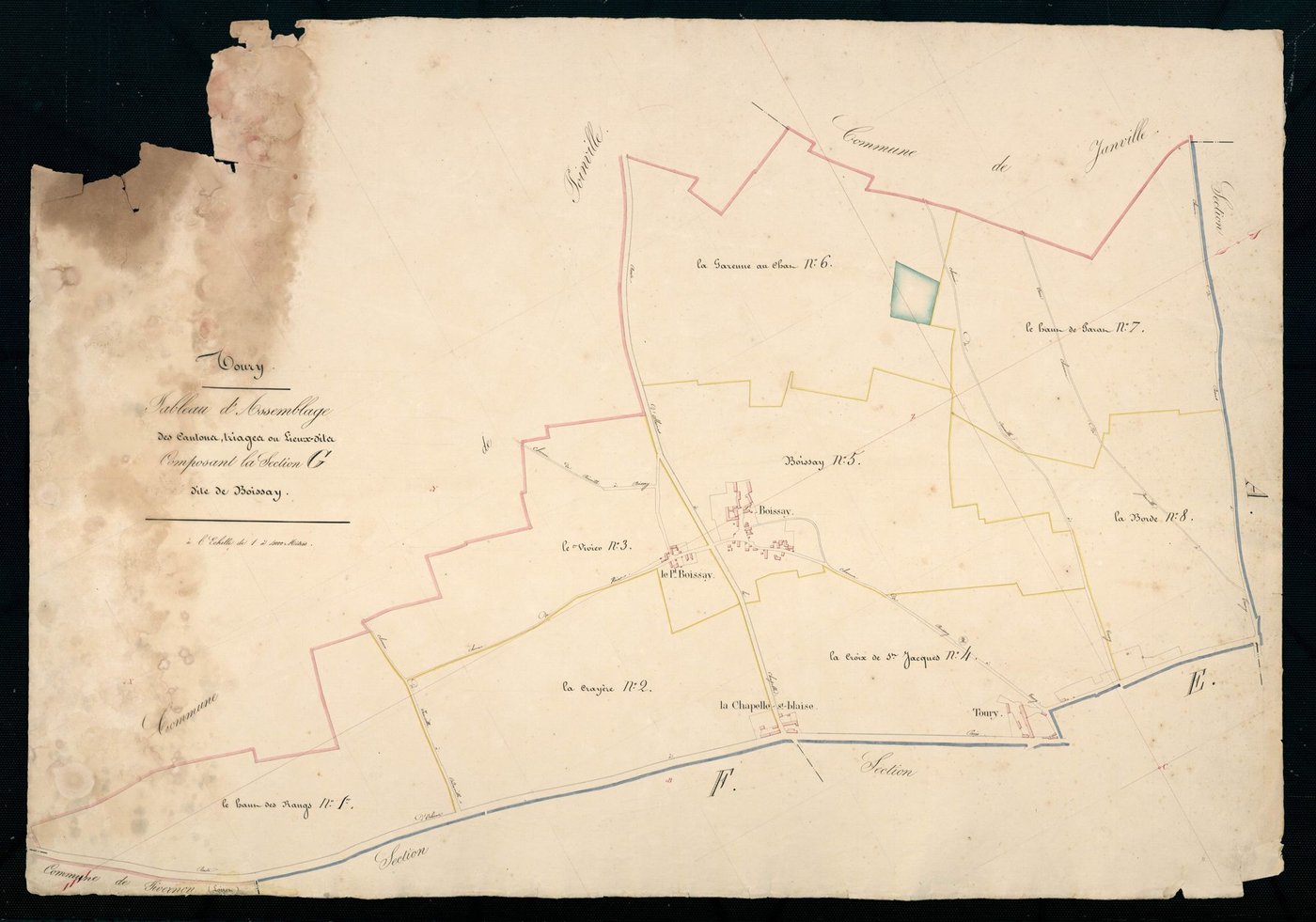Tableau d'assemblage des cantons, triages ou lieux-dits, composant la section G, Boissay..