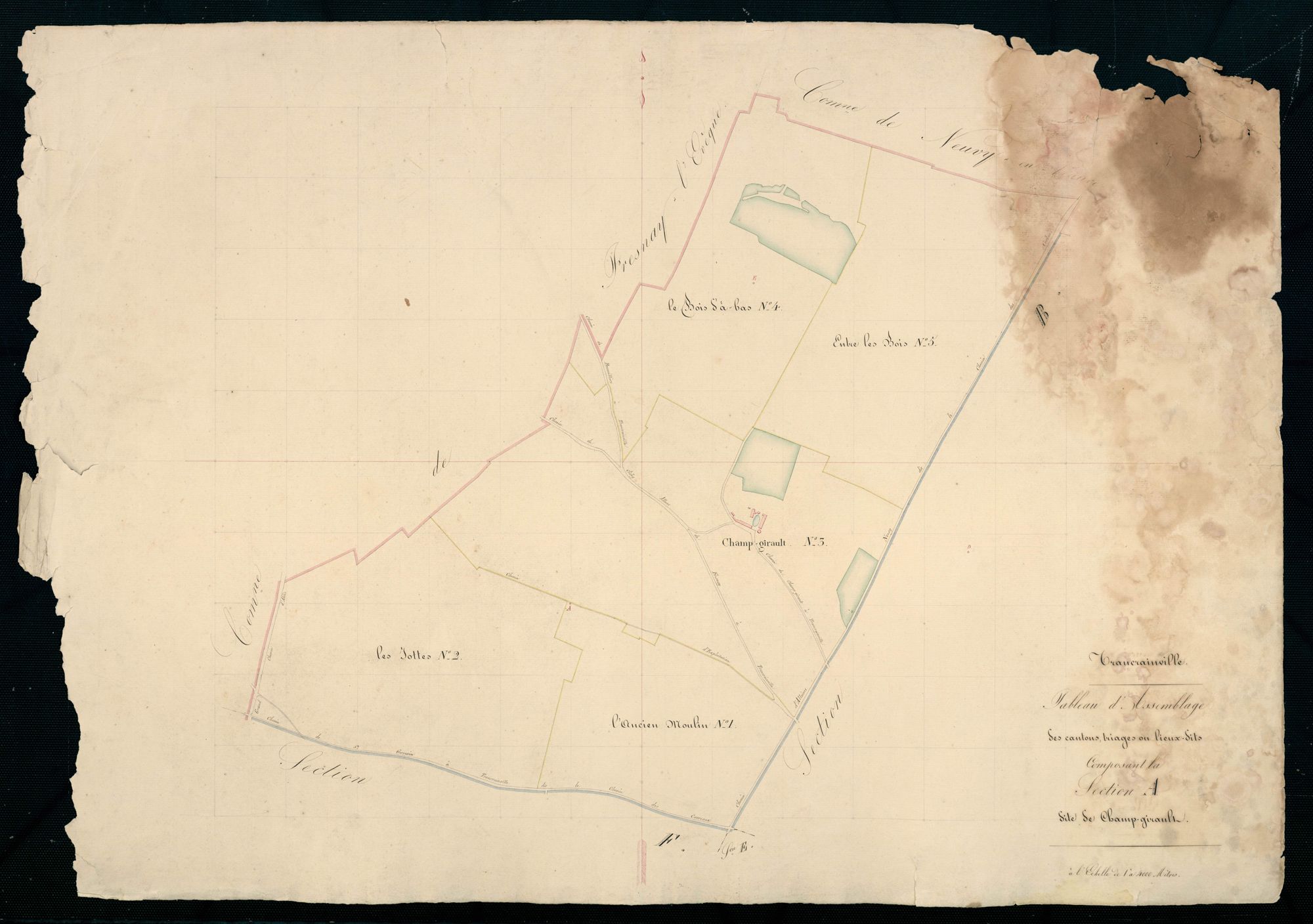 Tableau d'assemblage des cantons, triages ou lieux-dits composant la section A, Champ-Girault.