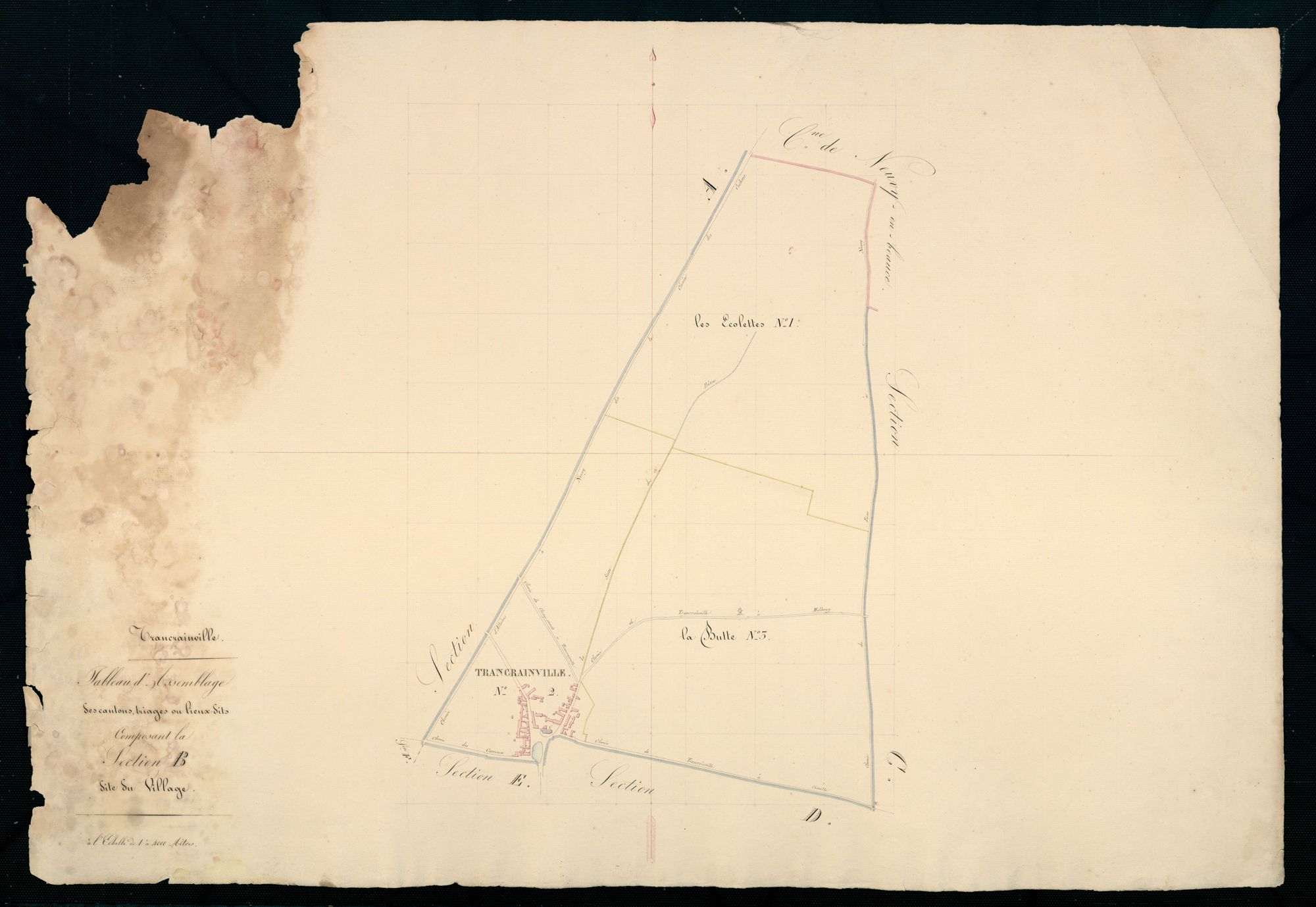 Tableau d'assemblage des cantons, triages ou lieux-dits composant la section B, le Village.