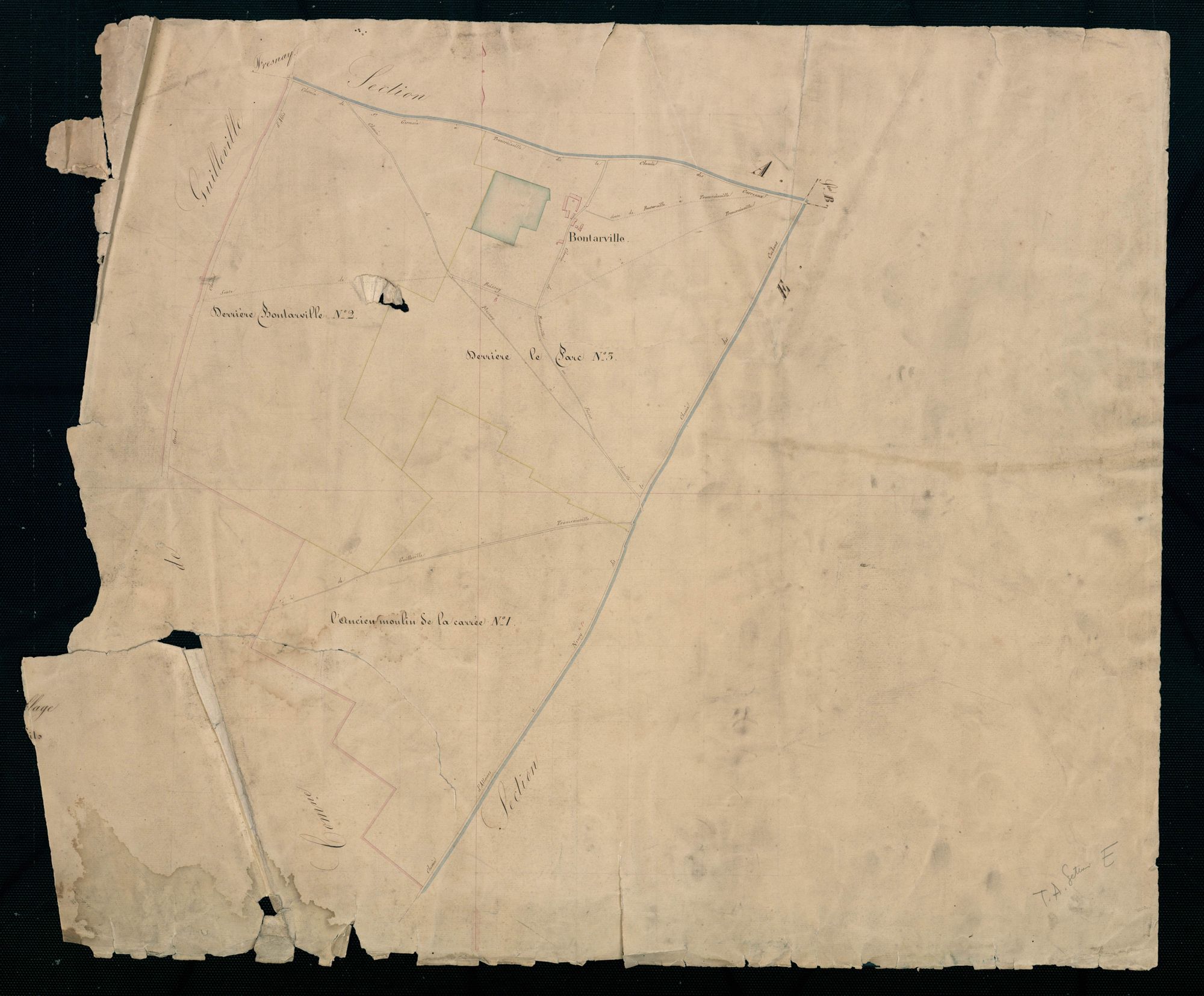 [Tableau d'assemblage des cantons, triages ou lieux-dits composant la section F].