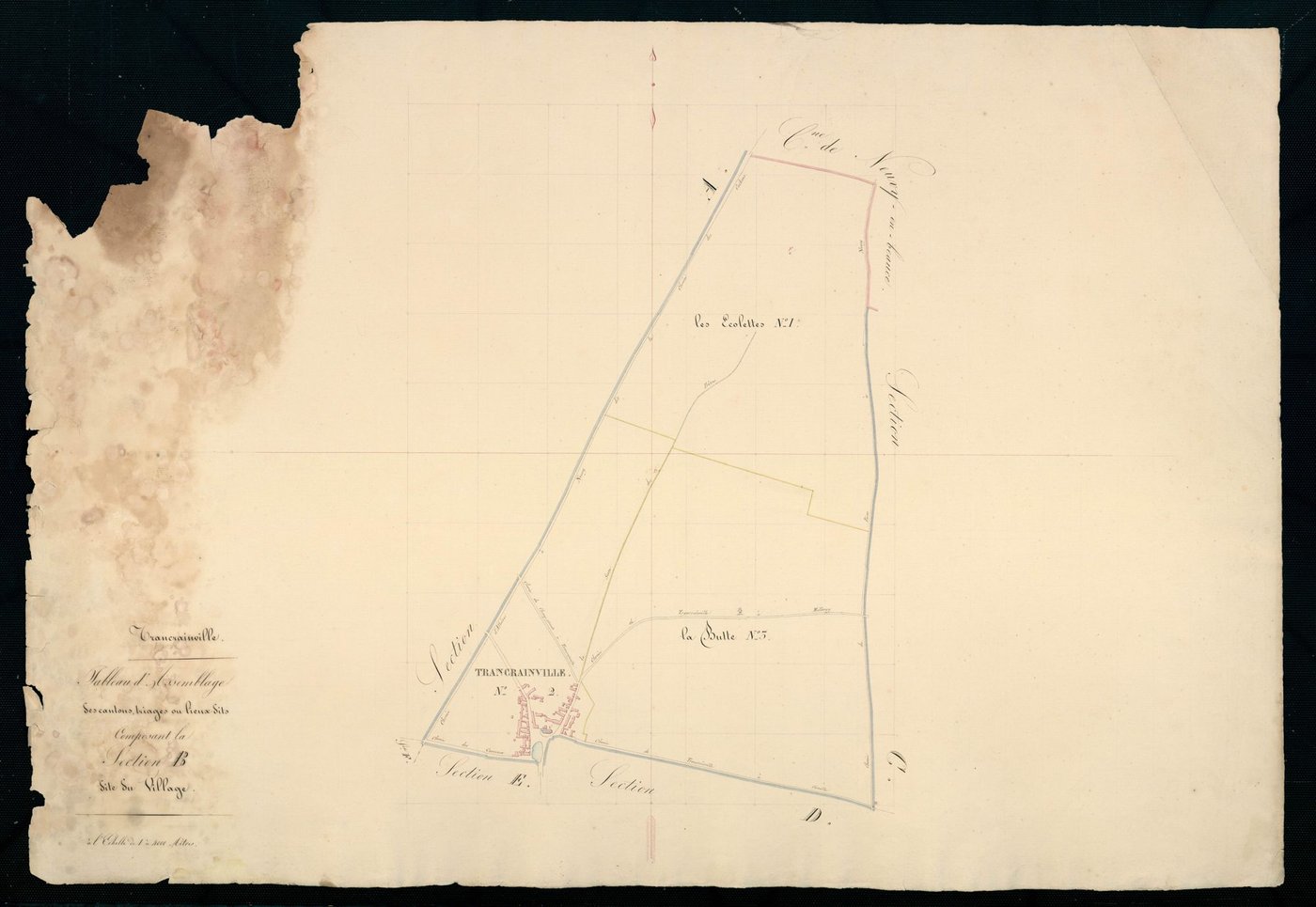 Tableau d'assemblage des cantons, triages ou lieux-dits composant la section B, le Village.