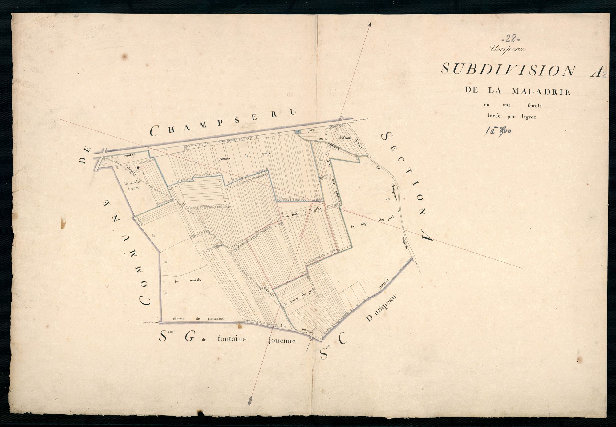 Subdivision de la section A, la Maladrie, feuille 2.