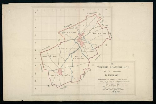 Tableau d'assemblage du plan cadastral parcellaire de la commune d'Umpeau, Canton d'Auneau, Arrondissement de Chartres / Terminé sur le terrain en 1812 (...) par Monsieur Degrez, Géomètre du cadastre.