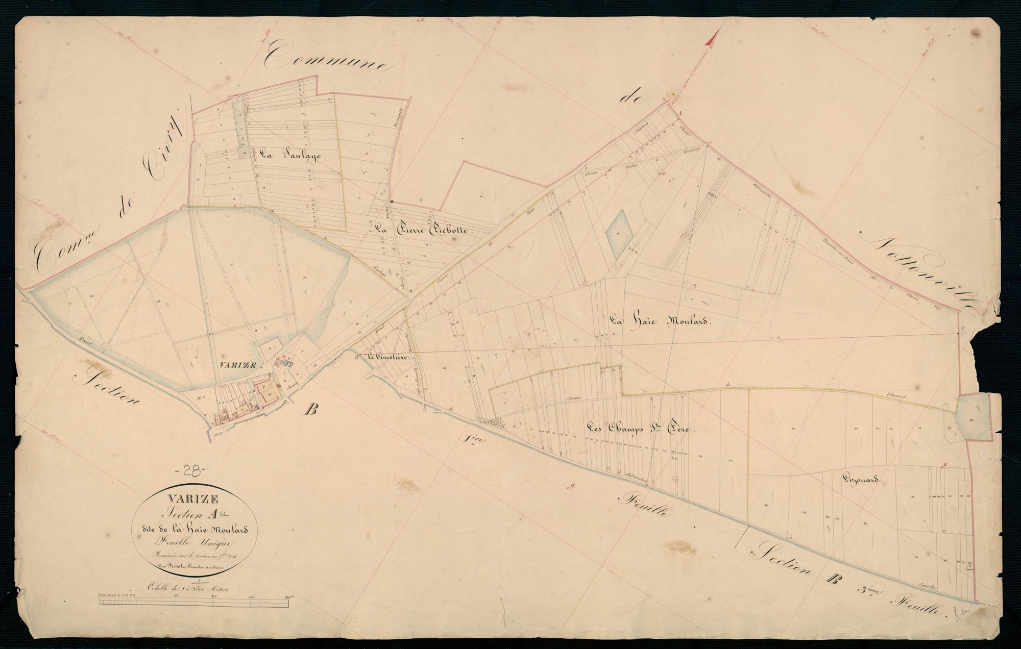 Section A, la Haie Moulard, feuille unique / Terminée sur le terrain par Monsieur Tissot, Géomètre secondaire.