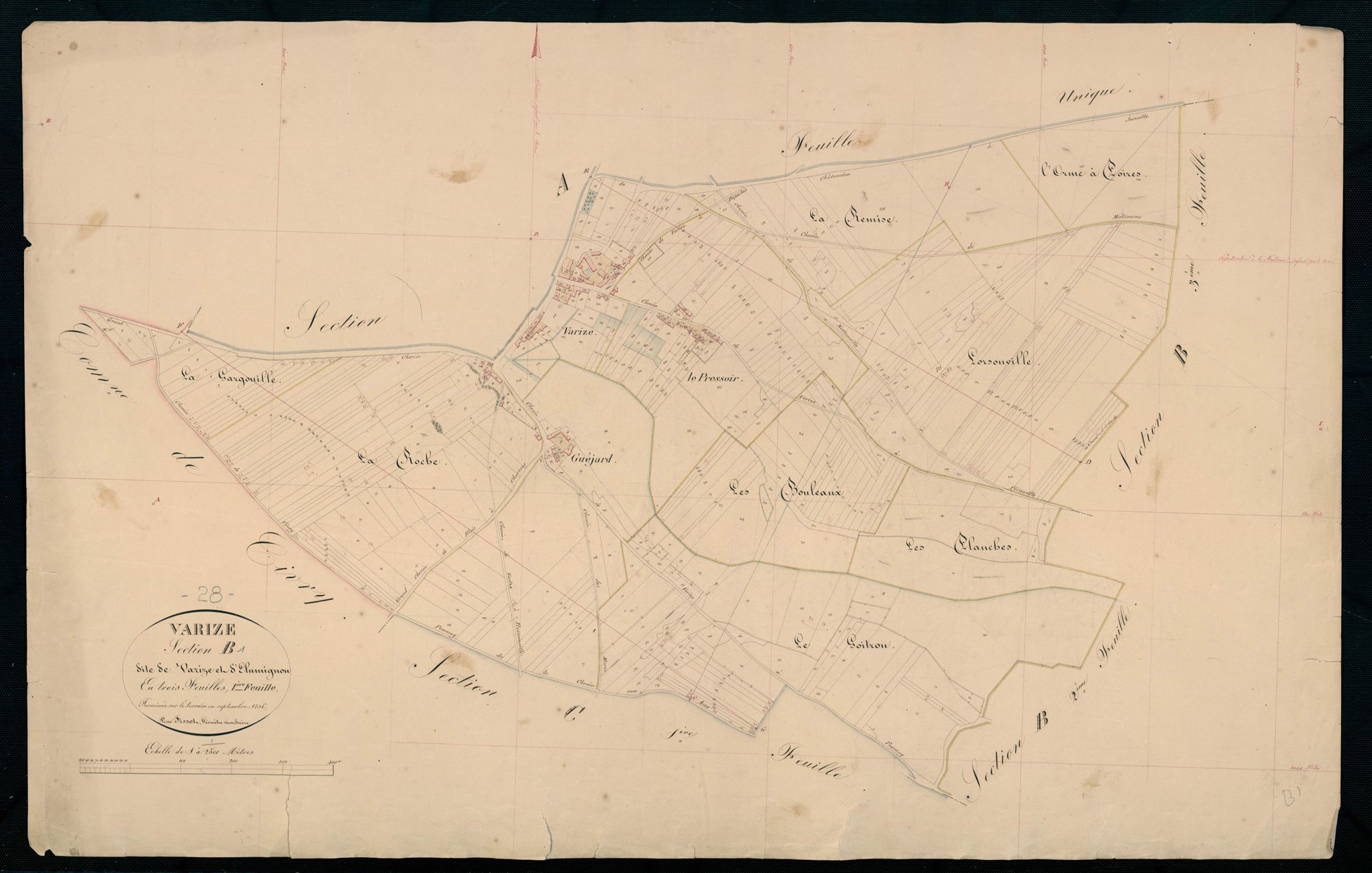 Section B, Varize et Elumignon, feuille 1 / Terminé sur le terrain par Monsieur Tissot, Géomètre secondaire.