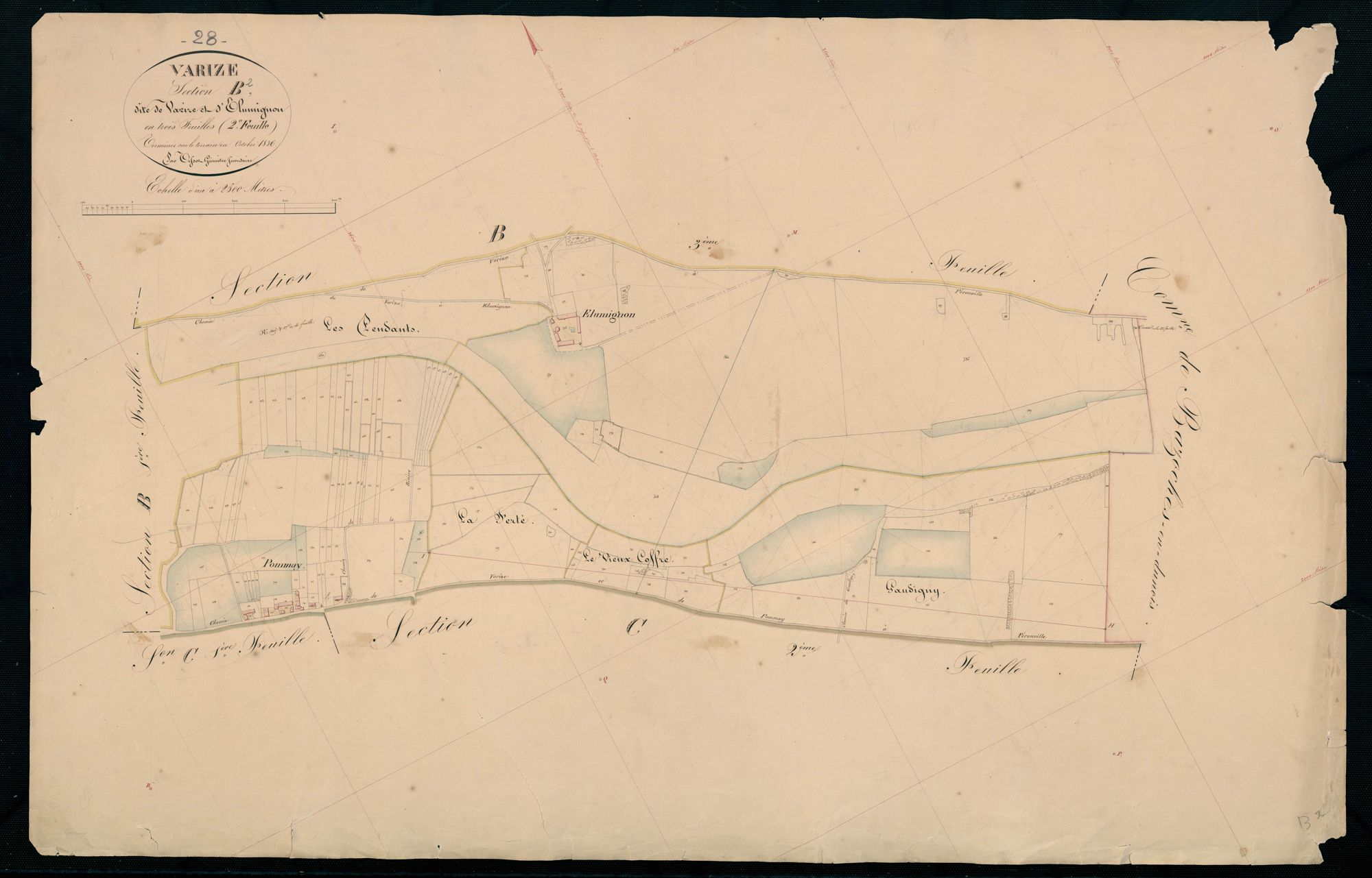 Section B, Varize et Elumignon, feuille 2 / Terminée sur le terrain par Monsieur Tissot, Géomètre secondaire.
