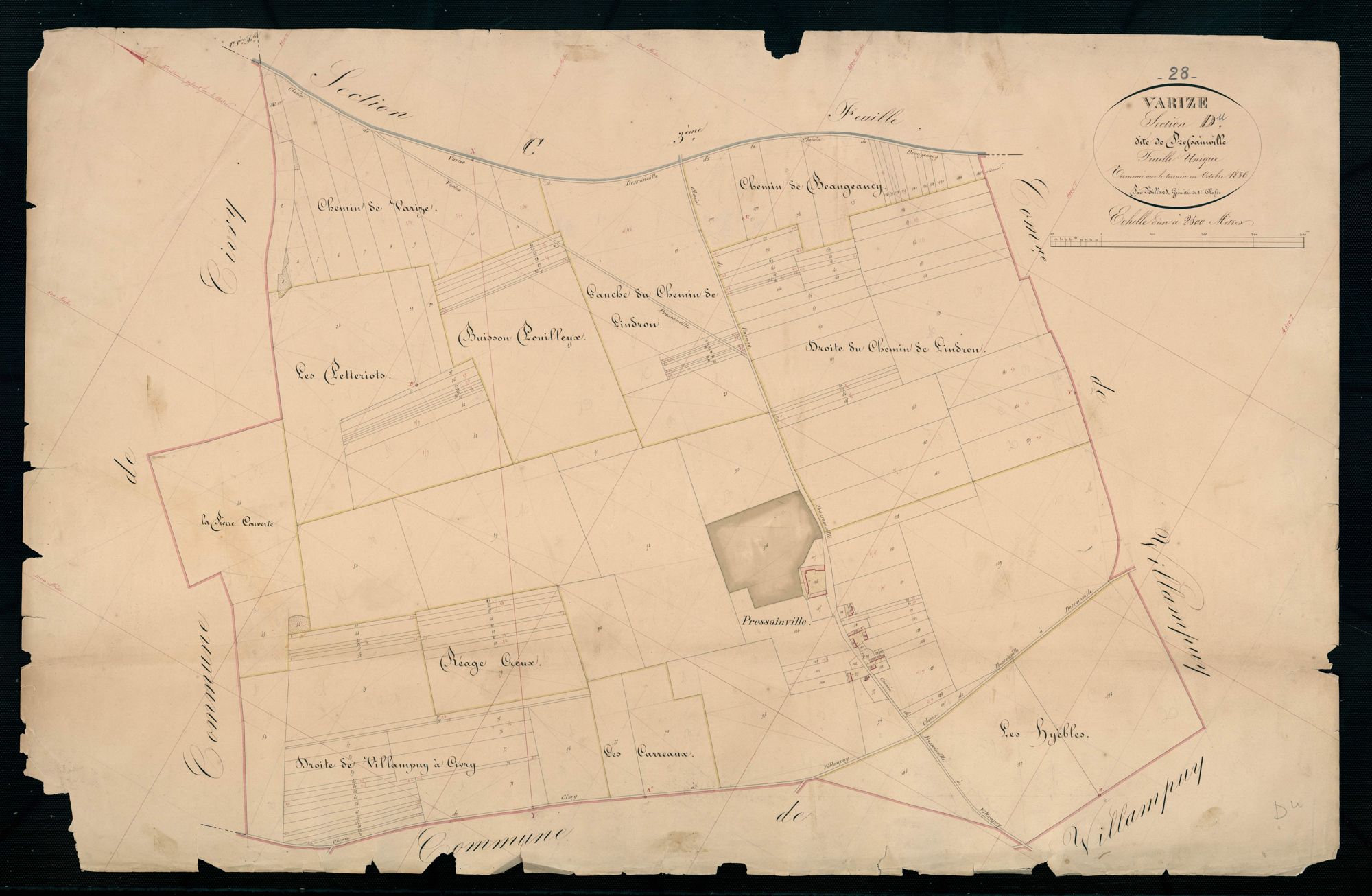 Section D, Pressainville, en une feuille / Terminée sur le terrain par Monsieur Billard, Géomètre de 1ère classe.