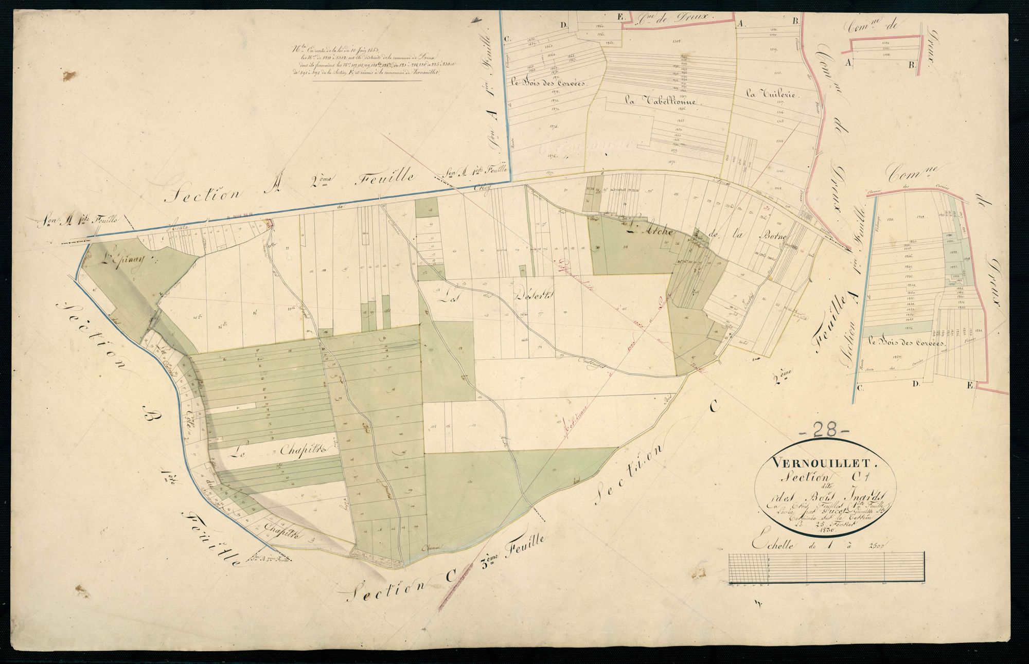Section C, les Bois Inards, feuille 1 / Terminée sur le terrain par Monsieur Pucet, Géomètre secondaire.