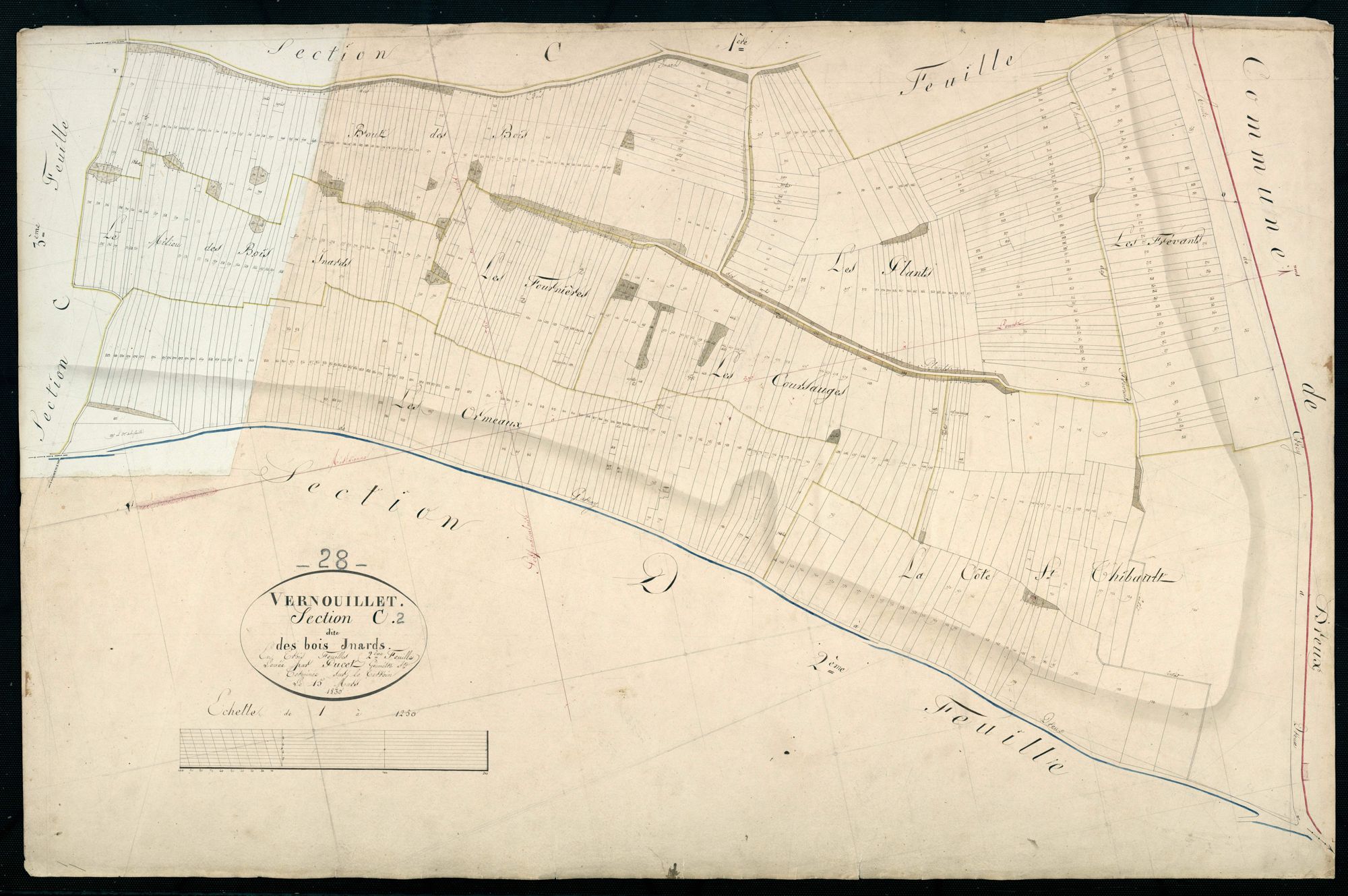Section C, les Bois Inards, feuille 2 / Terminée sur le terrain par Monsieur Pucet, Géomètre secondaire.