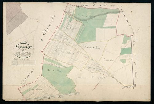 Section A, les Corvées, feuille 1 / Terminée sur le terrain par Monsieur Pucet, Géomètre secondaire.