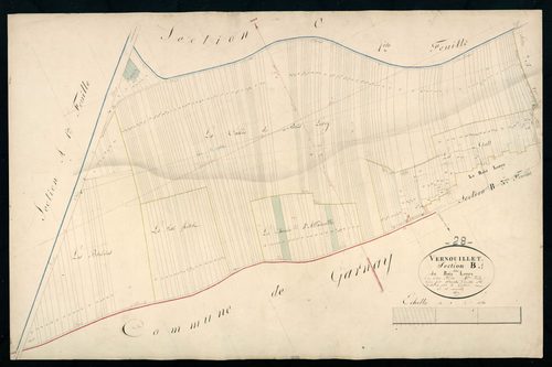Section B, le Bois Leroy, feuille 1 / Terminée sur le terrain par Monsieur Pucet, Géomètre secondaire.