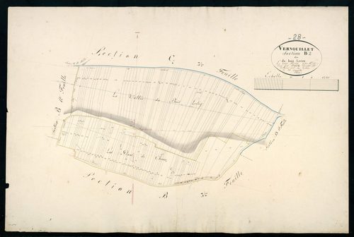 Section B, le Bois Leroy, feuille 2 / Terminée sur le terrain par Monsieur Pucet, Géomètre secondaire.