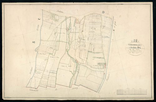 Section D, l'Eglise, feuille 1 / Terminée sur le terrain par Monsieur Perier, Géomètre.