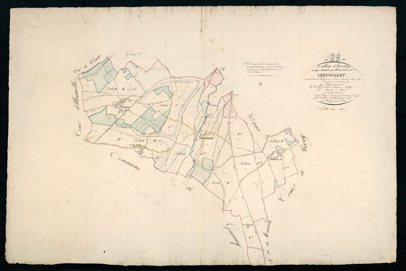 Tableau d'assemblage du plan cadastral parcellaire de la commune de Vernouillet, Canton de Dreux, Arrondissement de Dreux / Terminé sur le terrain en 1830 (...) par Monsieur Moufle, Géomètre de 1ère classe.