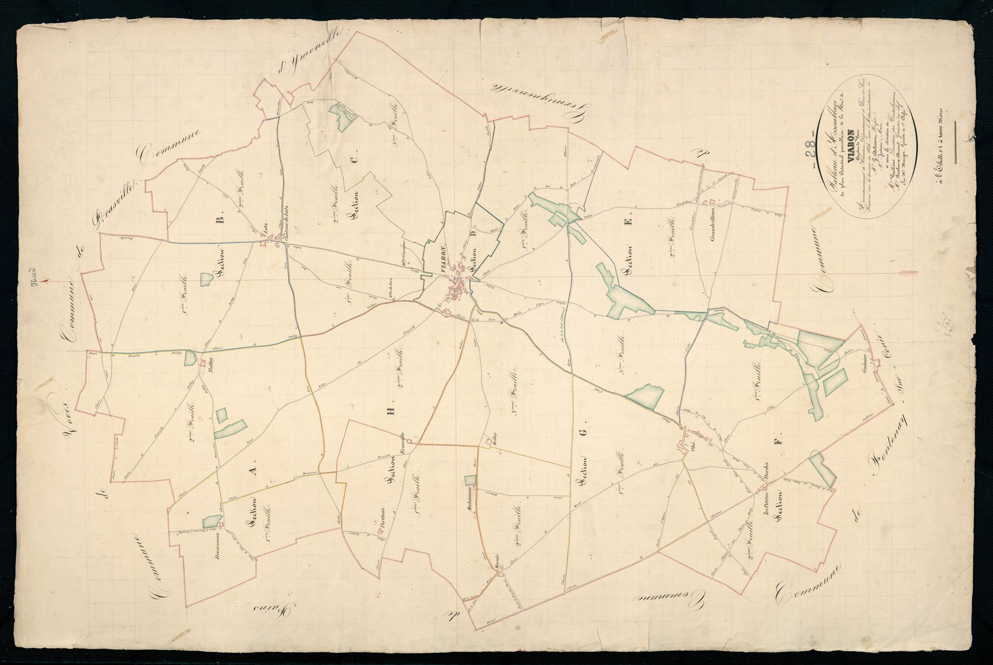 Tableau d'assemblage du plan cadastral parcellaire de la commune de Viabon, Canton de Voves, Arrondissement de Chartres / Terminé sur le terrain en 1835 (...) par Monsieur Mauger, Géomètre de 1ère classe.