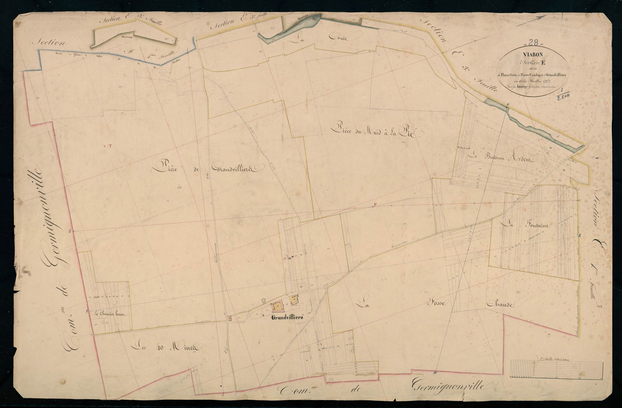 Section E, la Pierre Verte, la Pierre Coudraye et Grandvilliers, feuille 2 / Terminée sur le terrain par Monsieur Lamiray, Géomètre secondaire.