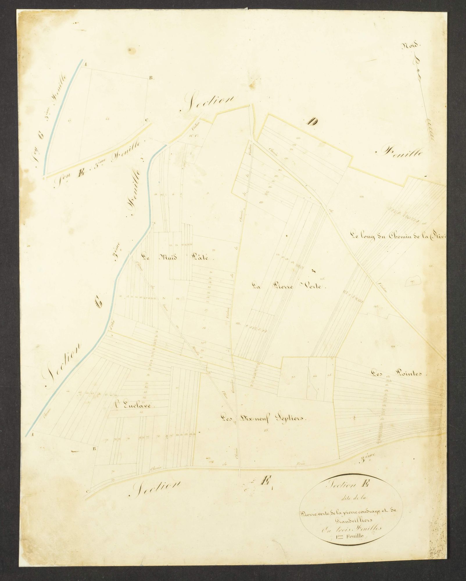 Section E, la Pierre Verte, la Pierre Coudraye et Grandvilliers, feuille 1.