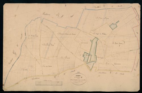 Section E, la Pierre Verte, la Pierre Coudraye et Grandvilliers, feuille 1 / Terminée sur le terrain par Monsieur Lamiray, Géomètre secondaire.