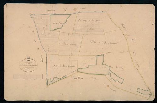 Section E, la Pierre Verte, la Pierre Coudraye et Grandvilliers, feuille 3 / Terminée sur le terrain par Monsieur Lamiray, Géomètre secondaire.