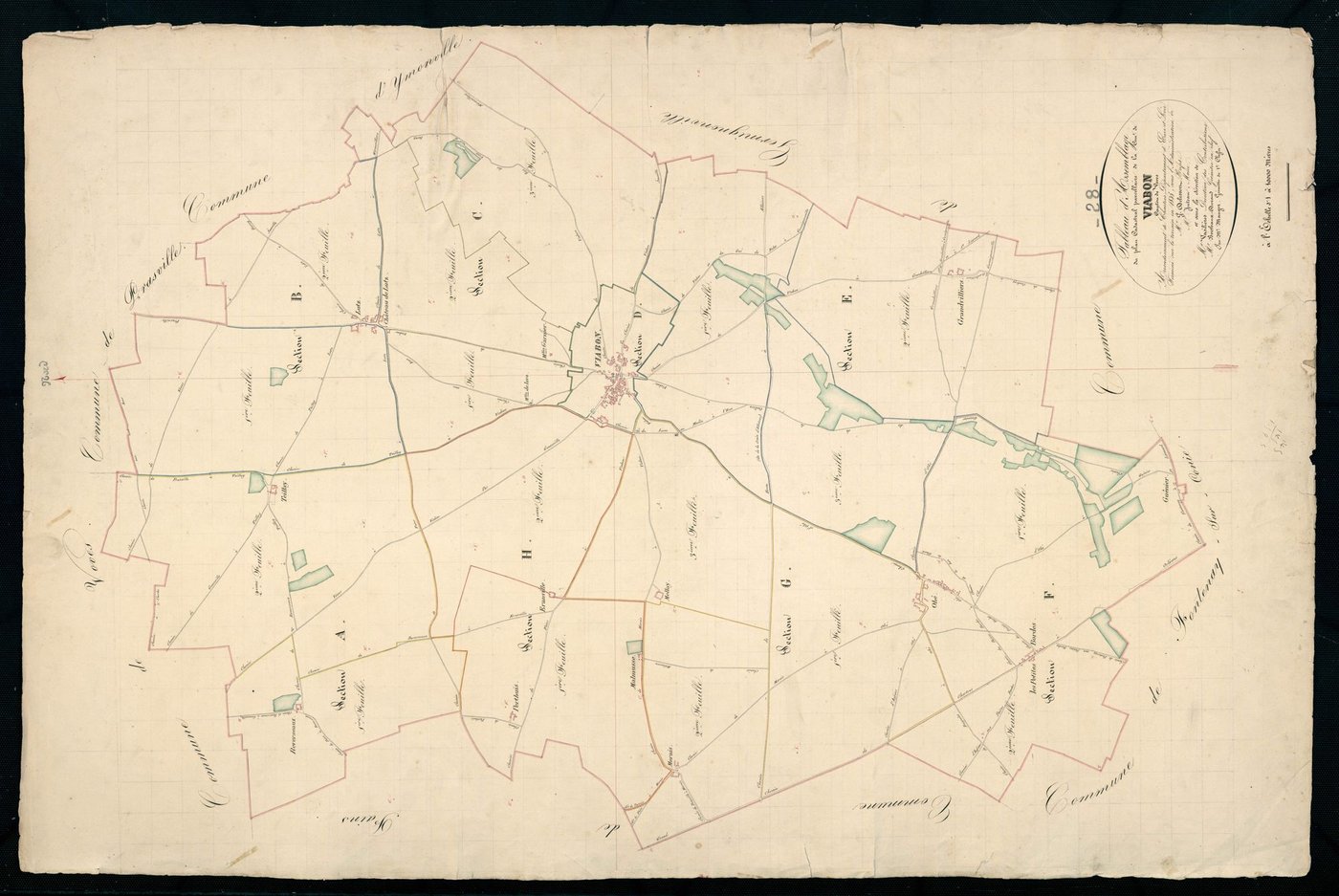 Tableau d'assemblage du plan cadastral parcellaire de la commune de Viabon, Canton de Voves, Arrondissement de Chartres / Terminé sur le terrain en 1835 (...) par Monsieur Mauger, Géomètre de 1ère classe.