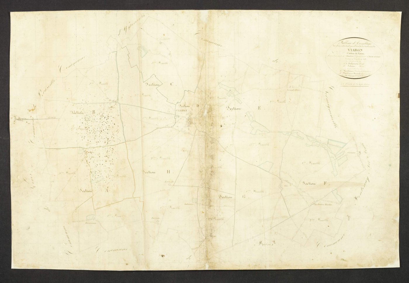 Tableau d'assemblage du plan cadastral parcellaire de la commune de Viabon, Canton de Voves, Arrondissement de Chartres / Terminé sur le terrain en 1835 (...) par Monsieur Mauger, Géomètre de 1ère classe.