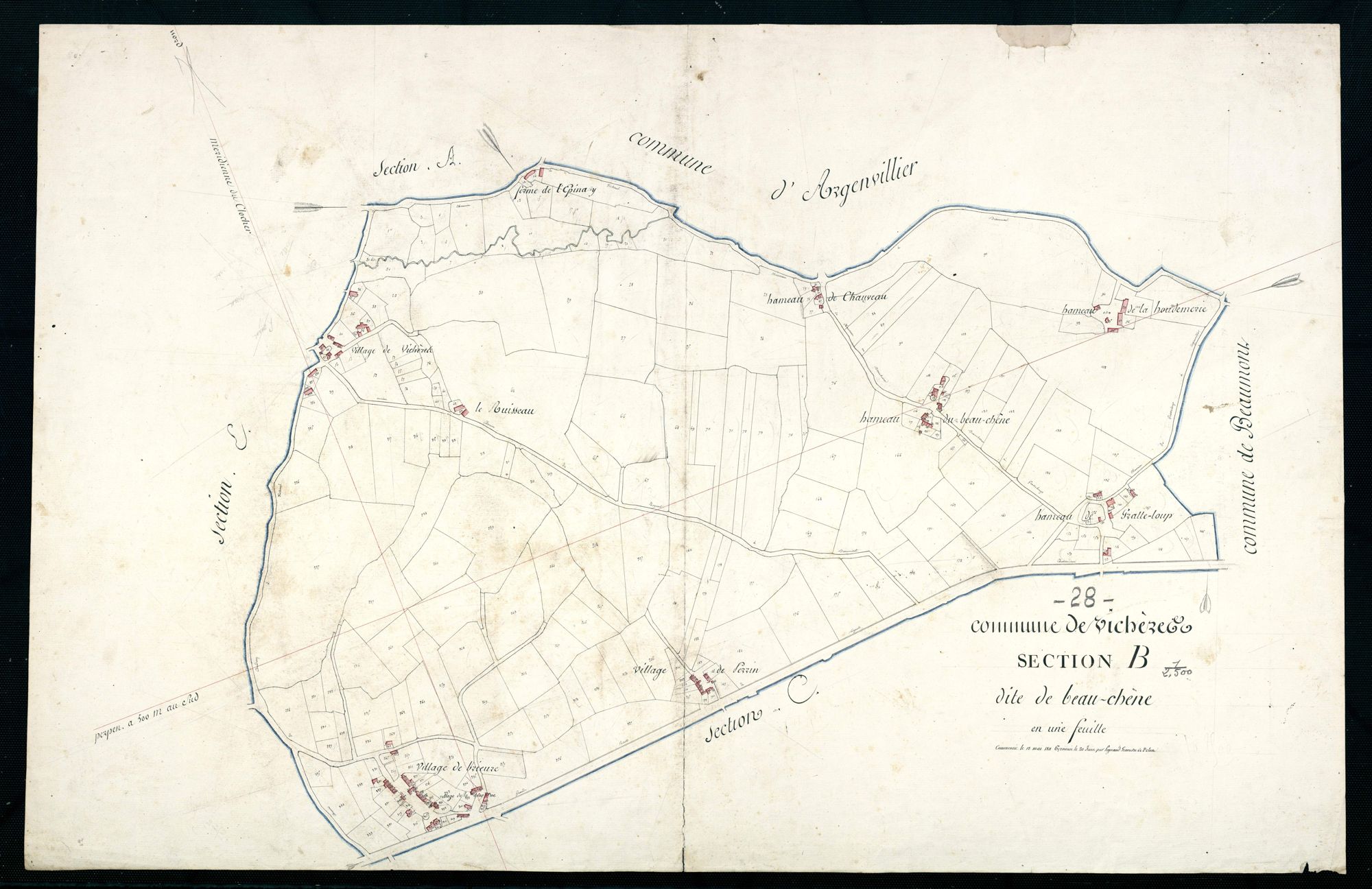 Section B, le Beau-Chêne, en une feuille / Terminée par Monsieur Peynaud, Géomètre de 2ème classe.