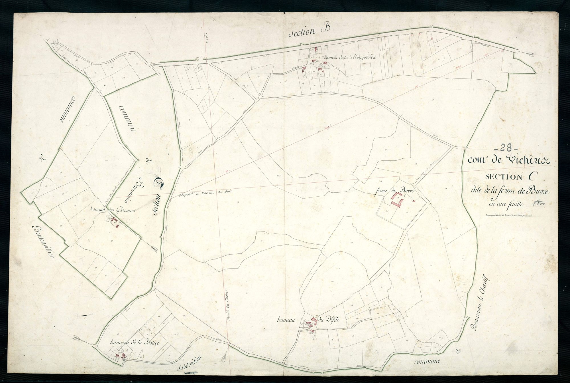 Section C, la Ferme de Burre, en une feuille / Terminée par Monsieur Peynaud, Géomètre de 2ème classe.