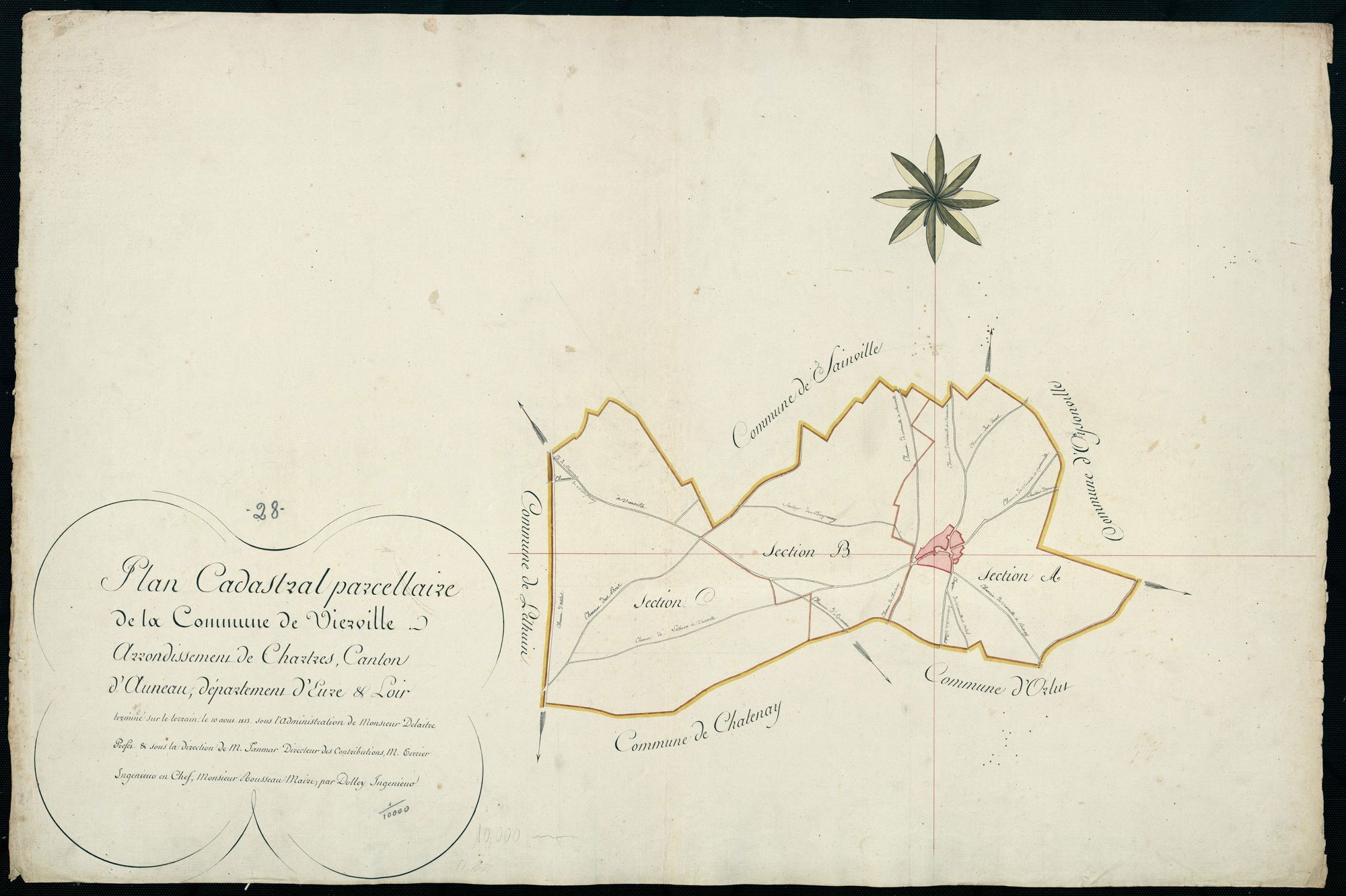 Tableau d'assemblage du plan cadastral parcellaire de la commune de Vierville, Canton d'Auneau, Arrondissement de Chartres / Terminé sur le terrain en 1813 (...) par Monsieur Dolley, Ingénieur.