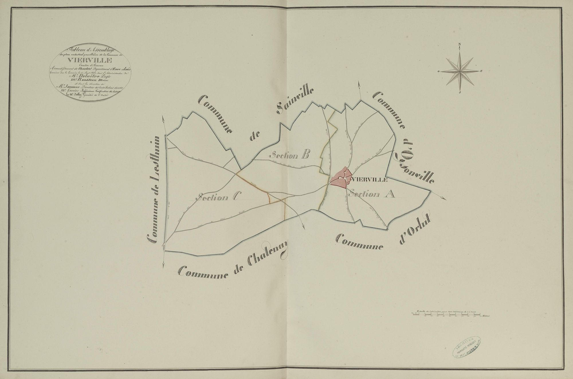 Tableau d'assemblage du plan parcellaire de la commune de Vierville, Canton d'Auneau, Arrondissement de Chartres / Terminé sur le terrain en 1813 (...) par Monsieur Dolley, Géomètre du cadastre.