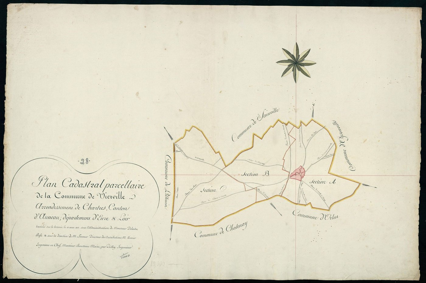 Tableau d'assemblage du plan cadastral parcellaire de la commune de Vierville, Canton d'Auneau, Arrondissement de Chartres / Terminé sur le terrain en 1813 (...) par Monsieur Dolley, Ingénieur.