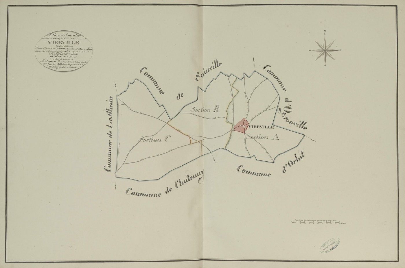 Tableau d'assemblage du plan parcellaire de la commune de Vierville, Canton d'Auneau, Arrondissement de Chartres / Terminé sur le terrain en 1813 (...) par Monsieur Dolley, Géomètre du cadastre.