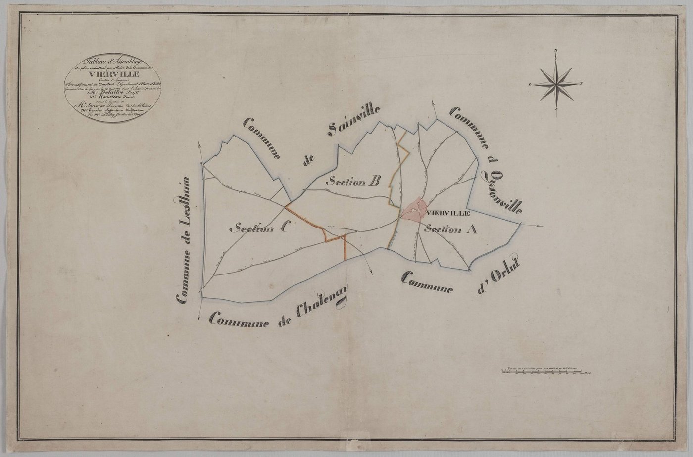 Tableau d'assemblage du plan cadastral parcellaire de la commune de Vierville, Canton d'Auneau, Arrondissement de Chartres / Terminé sur le terrain en 1813 (. . . ) par Monsieur Dolley, Géomètre de 1ère classe.