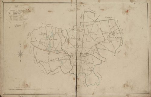 Tableau d'assemblage du plan cadastral parcellaire de la commune de Vieuvicq, Canton de Brou, Arrondissement de Châteaudun / Terminé sur le terrain le 20 février 1820 (...) par Monsieur Chabin, Géomètre.