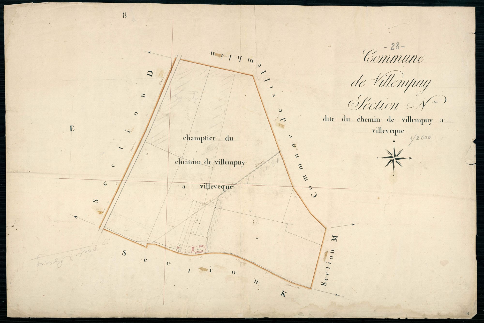 Section N, le Chemin de Villempuy à Villevêque, en une feuille.