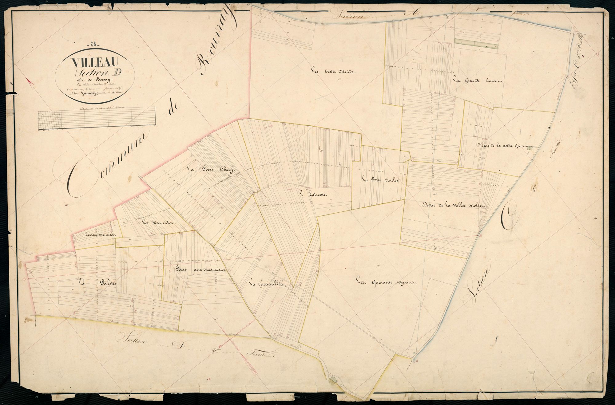Section D, Bessay, feuille 1 / Terminée sur le terrain par Monsieur Lamiray, Géomètre secondaire.