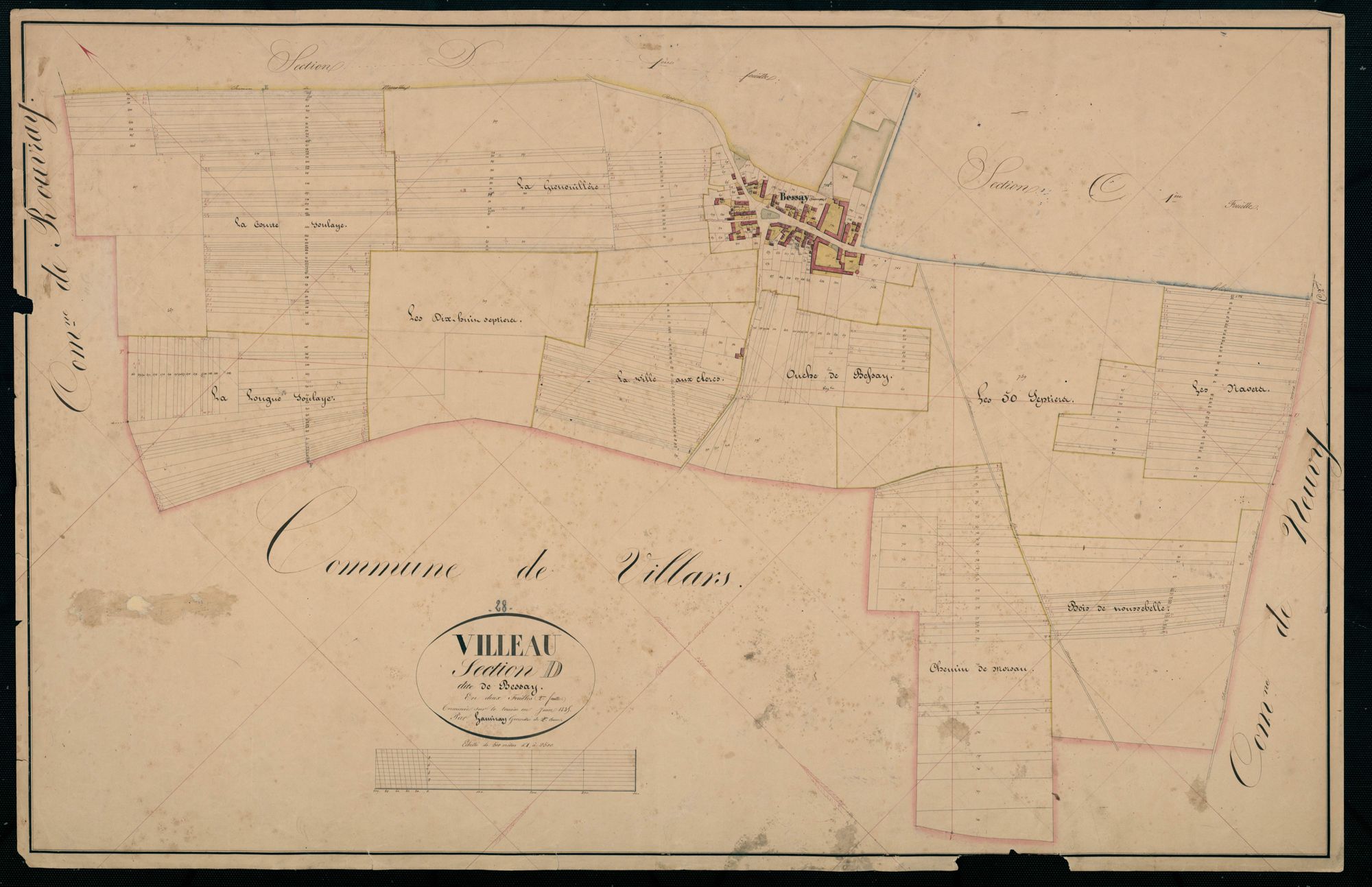 Section D, Bessay, feuille 2 / Terminée sur le terrain par Monsieur Lamiray, Géomètre secondaire.