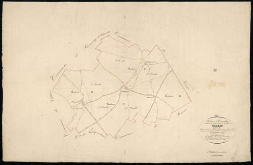 Tableau d'assemblage du plan cadastral parcellaire de la commune de Villeau, Canton de Voves, Arrondissement de Chartres / Terminé sur le terrain en 1835 (...) par Monsieur Lesage, Géomètre de 1ère classe.