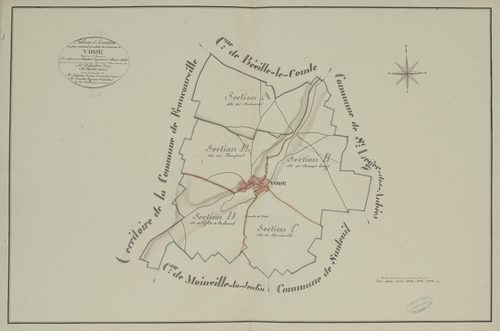 Tableau d'assemblage du plan parcellaire de la commune de Voise, Canton d'Auneau, Arrondissement de Chartres / Terminé sur le terrain le 10 mai 1813 (...) par Monsieur Chabin, Géomètre du cadastre.