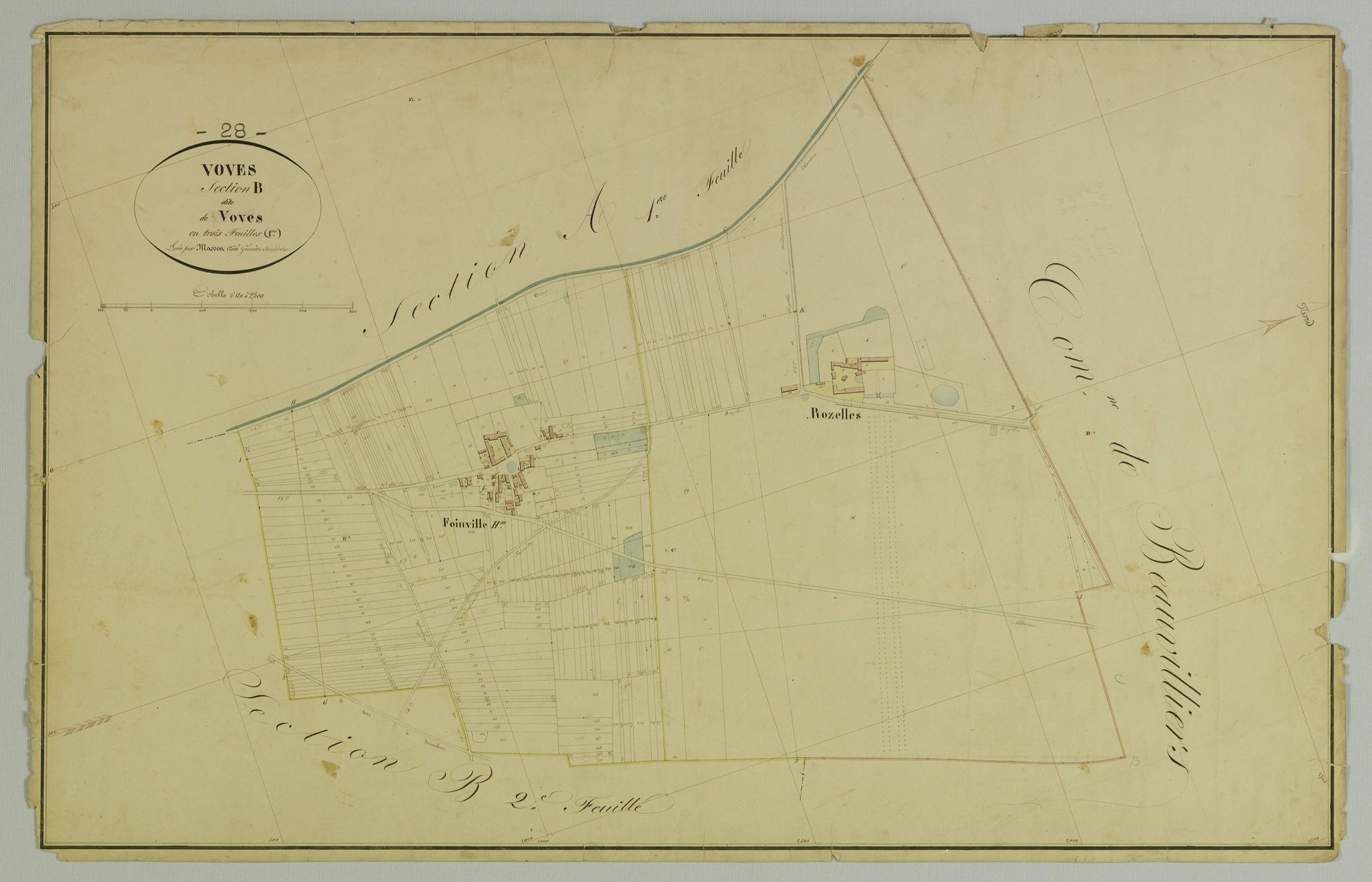 Section B, Voves, feuille 1 / Terminée sur le terrain par Monsieur Masson, Géomètre secondaire.