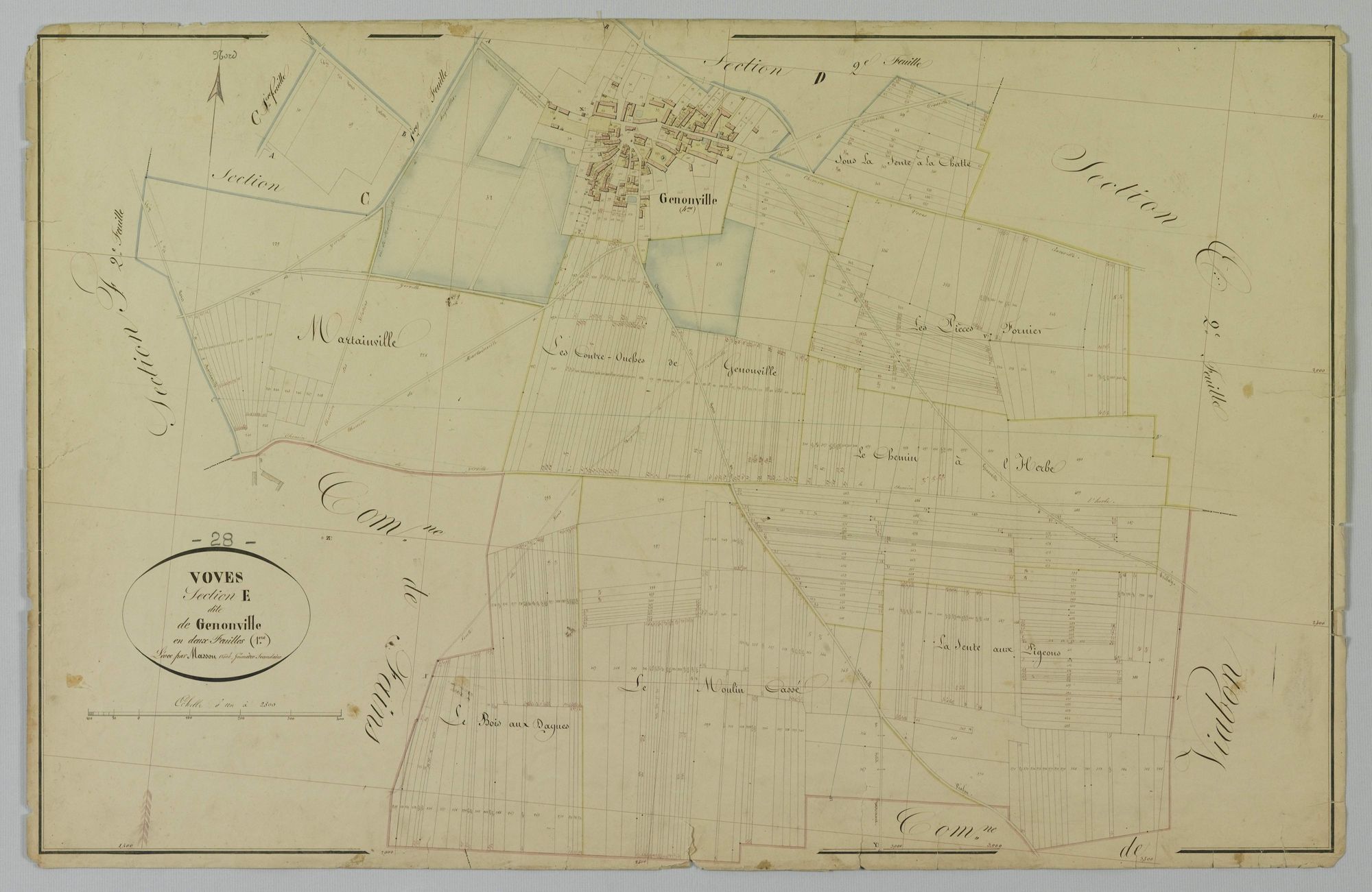 Section E, Genonville, feuille 1 / Terminée sur le terrain par Monsieur Masson, Géomètre secondaire.