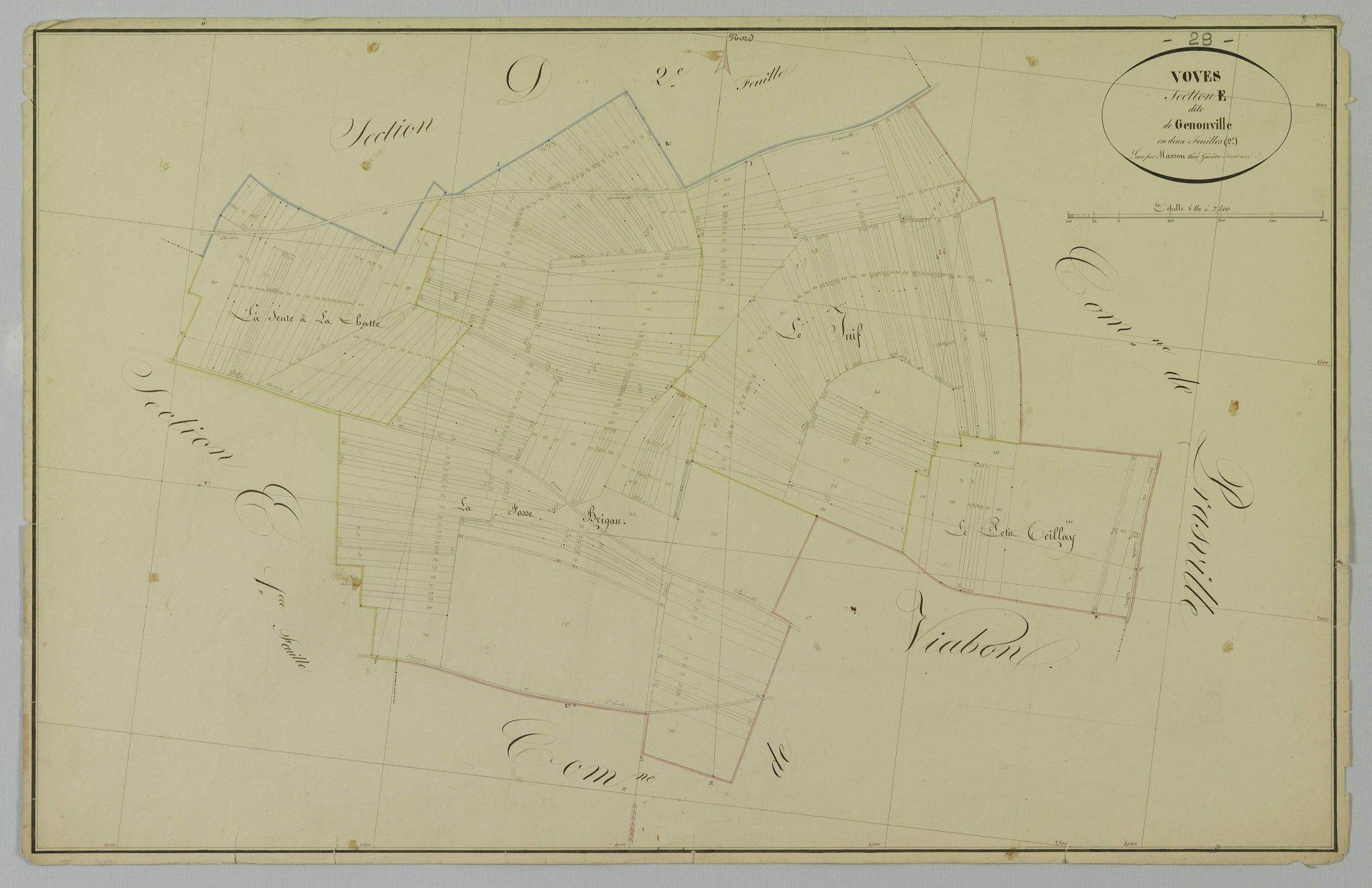 Section E, Genonville, feuille 2 / Terminée sur le terrain par Monsieur Masson, Géomètre secondaire.