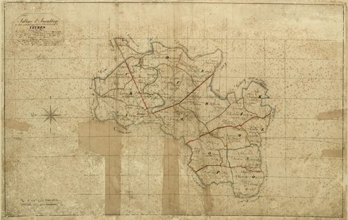 Tableau d'assemblage du plan cadastral parcellaire de la commune de Yèvres, Canton de Brou, Arrondissement de Châteaudun / Terminé sur le terrain le 4 juin 1820 (...) par Monsieur Caillé, Géomètre du cadastre.