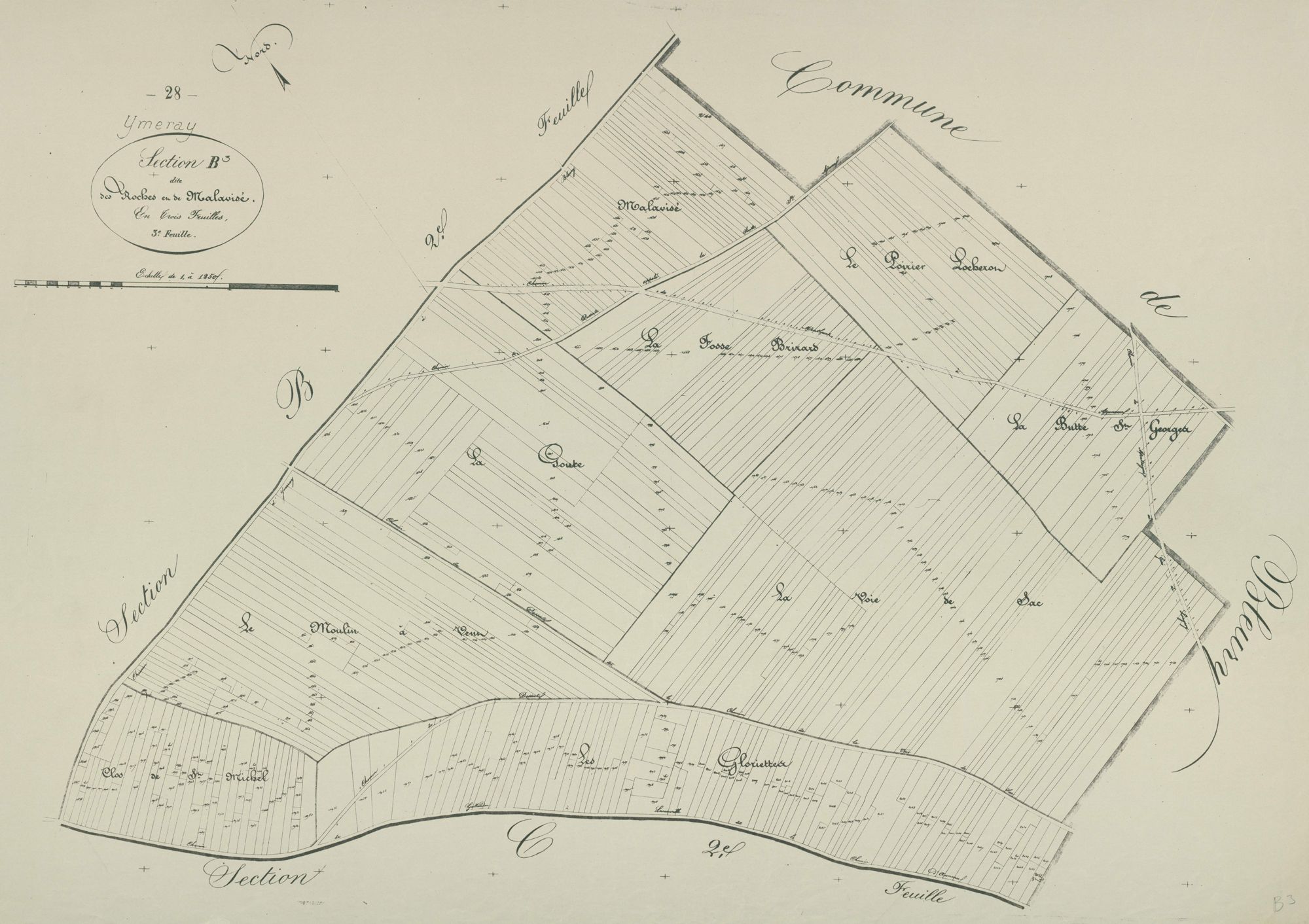 Section B, les Roches et Malavisé, feuille 3.