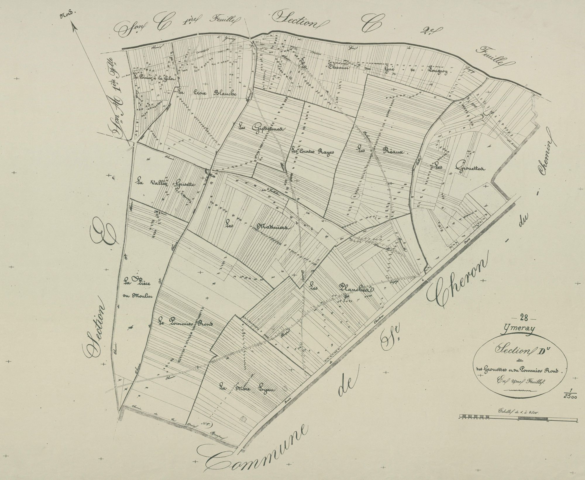 Section D, les Grouettes et le Pommier Rond, en une feuille.