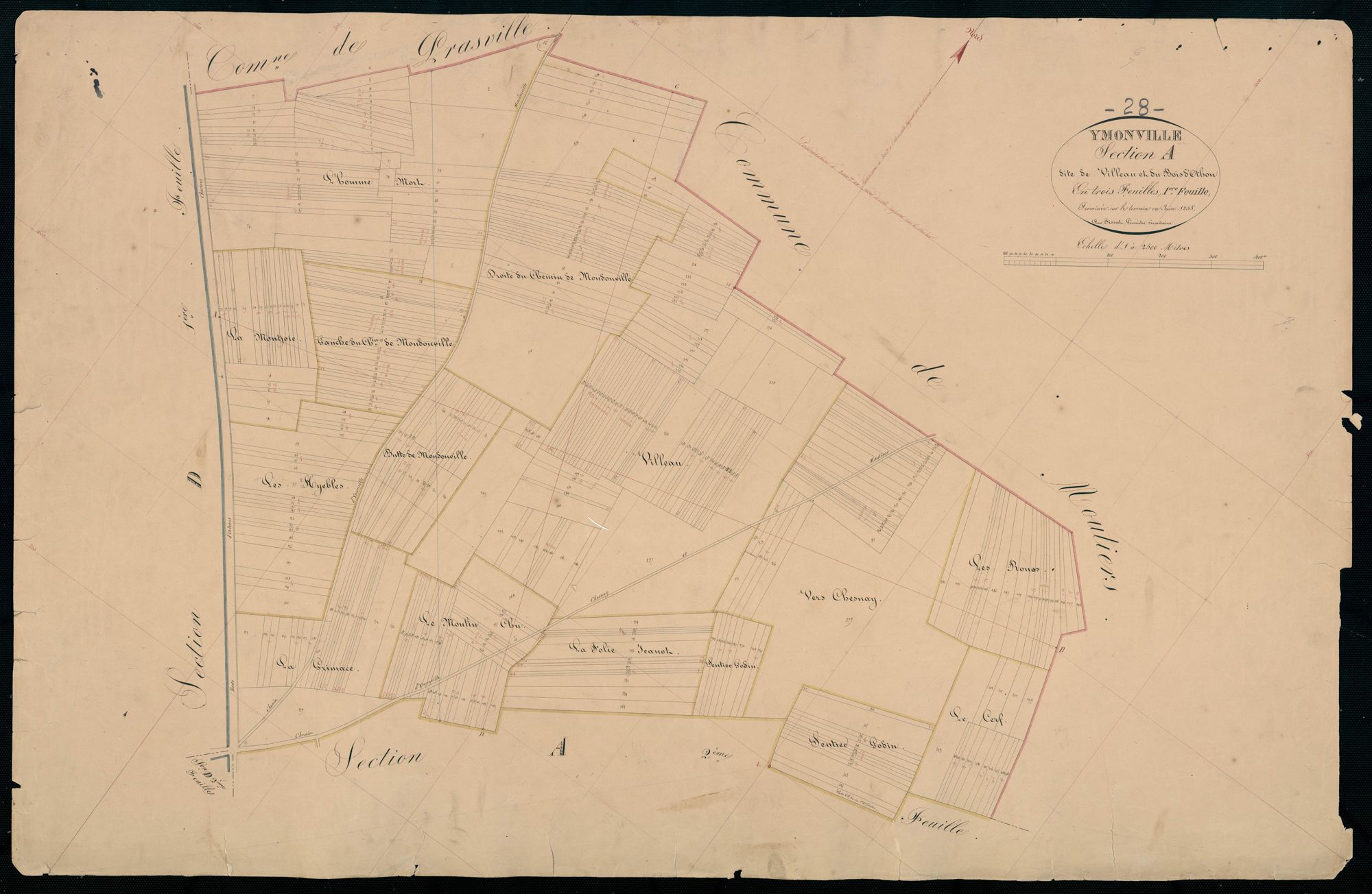Section A, Villeau et le Bois d'Othon, feuille 1 / Terminée sur le terrain par Monsieur Fissot, Géomètre secondaire.